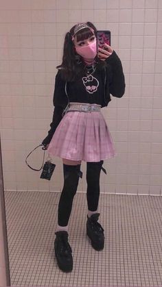 Black And Pink Outfit, Cute Edgy Outfits, Outfits Pastel, Outfits For School, School Fit, Edgy Outfits, Pink Outfit