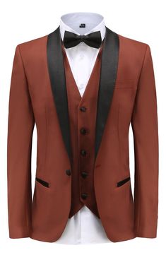 Bring understated elegance to the table in this three-piece tuxedo crafted from rich fabric in a classic single-breasted silhouette. Jacket has notched lapels; chest welt pocket; front welt pockets Vest has front button closure; V-neck Pants have zip fly with button closure; front slant pockets; back button-welt pockets Jacket and vest are lined; trousers are lined to the knee 65% polyester, 35% viscose Dry clean Imported Michele Watches, Pocket Vest, Rich Fabric, Three Piece Suit, Pocket Jacket, 3 Piece Suits, Understated Elegance, Nordstrom Store, Tie And Pocket Square