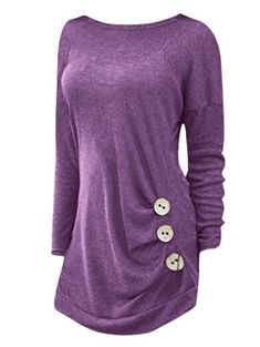 Plus Size Side Button Detail Long Sleeve T-shirt - Purple - 4M53897618 - Women's Clothing, Plus Size Women's Clothing  #PlusSizeWomensClothing #Women's #Clothing # #Plus #Size #Women's #Clothing Winter T Shirts, Spandex Shirts, Trendy Plus Size Clothing, Plus Size Womens Clothing, Long Sleeve Casual, Casual Fall, Button Detail, Plus Size Tops, Long Tops