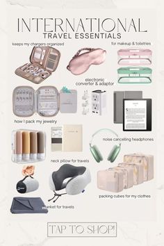 an info sheet with travel essentials and items for the trip to shop on it