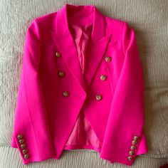 Never Worn Pink Blazer Gold Button Detail Purchased At A Southampton Boutique, Therapy Life & Style Size Small Luxury Pink Blazer With Button Closure, Luxury Pink Blazer With Buttons, Designer Party Blazer With Button Closure, Designer Party Blazer With Buttons, Cute Nike Shoes, Cute Nikes, Pink Blazer, Southampton, Wear Pink