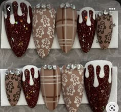 Patterned Nails, Nail Art Holiday, Gingerbread Nails, Holiday Nail, Seasonal Nails, Pretty Nail Art Designs, Holiday Nail Art