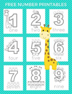 printable numbers and giraffes for kids to color