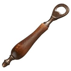 an old style bottle opener with a wooden handle