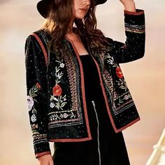 Fall Embroidered Long Sleeve Cardigan, Elegant Long Sleeve Outerwear With Multicolor Embroidery, Trendy Embroidered Fall Cardigan, Elegant Multicolor Embroidered Long Sleeve Outerwear, Elegant Multicolor Embroidered Outerwear, Fitted Long Sleeve Outerwear With Multicolor Embroidery, Long Sleeve Outerwear With Floral Embroidery For Fall, Fall Outerwear With Multicolor Geometric Embroidery, Fall Multicolor Geometric Embroidered Outerwear