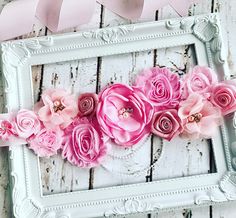 ❥Welcome to Belly Boutique Crafts!❥ ♥ Proud to be listing this beautiful soft pink mixed colors flower sash for parties like Gender Reveal Party and Baby Shower, Weddings, Bridal Photo Shoot or Flower Girl Sash. The sash features pearls, rhinestones, lace, fabric flowers perfect Boutique Crafts, Bridal Photo Shoot, Vintage Maternity, Girl Gender Reveal, Dress Decoration, Maternity Sash, Bridal Photo, Flower Belt, Reveal Party