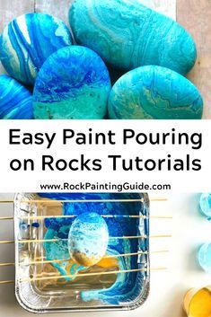 easy paint pouring on rocks with text overlay