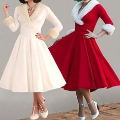 Women Christmas Outfits, Vintage Christmas Dress, 1950s Dresses Vintage, 1950s Cocktail Dress, Dog Outfits, Red Costume, Christmas Dress Women, 1950s Retro, Christmas Outfits Women