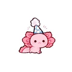 a pink unicorn with a party hat on it's head