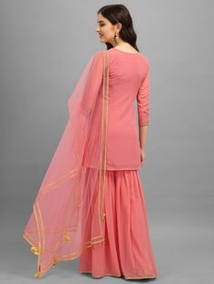 Buy ravishing pink poly georgette solid partywear kurta set online for women which is crafted from pink fabric with beautiful pattern. Kurta With Sharara, Pink Kurti, Circle Mehndi, Circle Mehndi Designs, Punjabi Suit, Net Dupatta, Mehandi Designs, Punjabi Suits, Party Wear Dresses