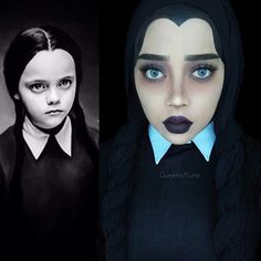 This makeup artist uses her hijab to turn into Disney princesses | Revelist Wednesday Addams Makeup, Evil Queens, Cute Halloween Makeup, Mascara Primer, Halloween Makeup Scary, Halloween Makeup Looks, Halloween Make Up, Cosplay Makeup, Halloween Make