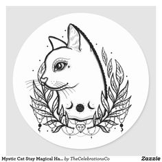 a drawing of a cat with leaves on it's head and the words, mystic cat