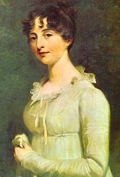 a painting of a woman in a white dress holding a flower and looking at the camera