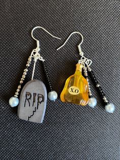 Handmade gravestone + bottle earrings 🧡 Prescription Bottle Earrings, Bleach Bottle, Bottle Earrings, Favorite Jewelry, Jewelry Earrings Dangle, Etsy Earrings, Dangle Drop Earrings, Accessory Gift, Bleach