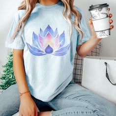 Embrace the perfect blend of style, comfort, and mindfulness with our Blue and Magenta Lotus Watercolor Tee. Printed on a high-quality Comfort Colors 1717 t-shirt, this design symbolizes the harmony of wisdom and emotional balance, brought to life with a captivating watercolor touch. Crafted from 100% ring-spun US cotton, this tee offers an ultra-soft, garment-dyed finish that feels as good as it looks. The relaxed fit and medium fabric weight (6.1 oz/yd²) make it an excellent choice for both ca Lotus Watercolor, Blue And Magenta, Emotional Balance, Gifts For Nature Lovers, Lovers Gift, Floral Shirt, Nature Lovers, Lotus Flower, Comfort Colors