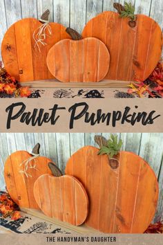 two wooden pumpkins sitting on top of each other