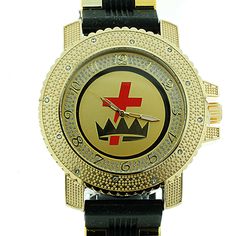 * Top Quality Gold Color Knights Of Templar - York Rite Freemason Symbol (Masonic) Watch With Red Cross Inside Crown. New Without Tags. * Eye-Catching Dial Design. * Band: Silicone. * Other Material: Synthetic And Steel Parts With Silver Tone Coloring. * Adjustable. One Size Fits Most. * Other Similar Watch Styles In Different Colors And Various Bands Available. Knights Of Templar, Freemason Symbol, Masonic Symbol, Masonic Watches, Masonic Symbols, Crown Black, Silicon Bands, Red Cross, Knights