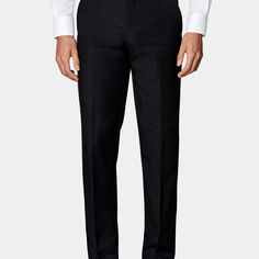 Available on their own or as part of a suit, these classic black Brescia suit pants are tailored to a slim fit and feature a flat front, slanted side pockets and belt loops. Classic Black Dress Pants With Belt Loops, Black Business Dress Pants With Welt Pockets, Black Professional Pants For Formal Occasions, Black Formal Professional Pants, Black Professional Formal Pants, Black Dress Pants With Welt Pockets For Business, Classic Black Slim Fit Work Pants, Black Flat Front Dress Pants For Business, Formal Black Dress Pants With Belt Loops