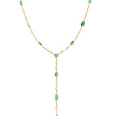 14K Yellow Gold Diamond: 0.30 CT Weight Emerald: 2.24 CT Weight 18-20" Adjustable Chain, 3" Drop Custom Clasp Formal Drop Emerald Gemstone Necklace, Yellow Gold Lariat Backdrop Necklace For Formal Occasions, Yellow Gold Lariat Chain Necklace With 17 Jewels, Green Lariat Jewelry For Formal Occasions, Formal Green Lariat Jewelry, Anniversary Drop Emerald Gemstone Necklace, Formal Lariat Chain Necklace In Fine Jewelry Style, Formal Lariat Chain Necklace Fine Jewelry, Formal Fine Jewelry Lariat Chain Necklace