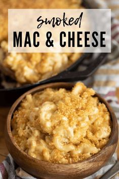 baked macaroni and cheese in a wooden bowl