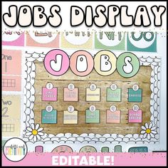 a poster with the words jobs displayed on it and an image of a wooden board