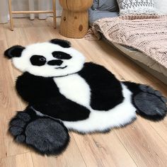 Modernism Panda Pattern Rug Black and White Polyester Rug Non-Slip Pet Friendly Washable Carpet for Living Room - Black - 2'11" x 3'11" - Clearhalo - 'Area Rug' - 'Casual' - 'Rugs' - Rug' - 1870340 Animal Print Carpet, Panda Items, Girly Nursery, Kids Mat, Faux Fur Area Rug, Living Room Mats, Panda Lindo, Bedroom Mats, Shag Carpet