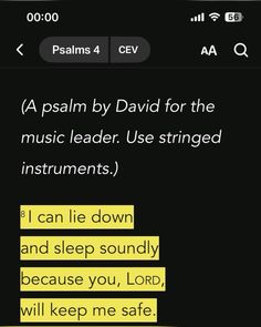 a text message that reads, i can lie down and sleep soundly because you, lord, will keep me safe