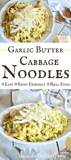 garlic butter cabbage noodle salad in a white bowl