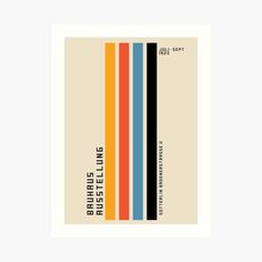 an orange, blue and black striped poster with the words busseling on it