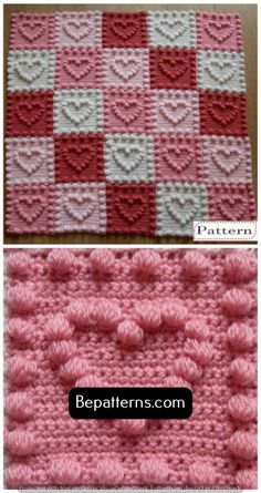 crocheted blanket with hearts on it and the same pattern as shown in this photo