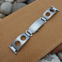 "Rare unused new old-stock stamped stainless steel Expandro Germany GT rally watch bracelet.  The ends are straight 19.7mm, you can file them to 19mm 18mm or 17mm.   Spring bars are included, remember to tell us what size you need.  The length at the spring bars is adjustable from 5\" (127mm) to 5 5/8\" (143mm).   We've shown it with a watch so you can see how it works & looks when installed, watch not included.  20A.21859" Vintage Adjustable Rectangular Watch Bands, Silver Retro Watch Accessories With Subdials, Retro Silver Watch Accessories With Subdials, Vintage Stainless Steel Watches With Subdials, Vintage Stainless Steel Analog Watch Accessories, Vintage Stainless Steel Adjustable Watch, Retro Analog-style Collectible Watch Accessories, Divers Watch, Old Watches