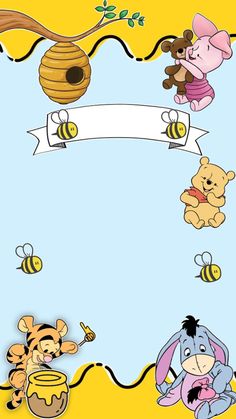 winnie the pooh birthday card with honey and friends on it, including two bees