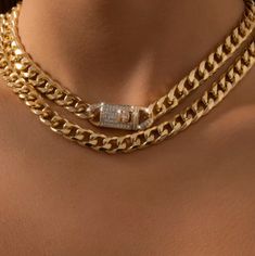 Gold Double Rhinestone Pendant Necklace Womens Chokers, Neck Accessories, Miami Cuban, Unisex Necklace, Neck Jewellery, Trendy Necklaces, Chain Choker Necklace, Necklace Women, Rhinestone Necklace