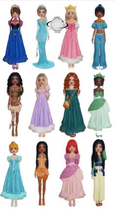 many dolls are shown in different colors and sizes