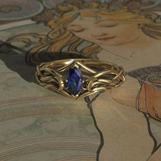 This Art Nouveau Moon themed engagement ring is made from recycled gold and is handmade with a comfort fit to your size. Perfect for the nature lover.  To see our entire Celestial collection, click here: https://www.etsy.com/shop/MetalWendler?ref=seller-platform-mcnav&section_id=50265844 To see variations on this design, click here: https://www.etsy.com/shop/MetalWendler?ref=seller-platform-mcnav&search_query=marquise+moon Ring Specs: ● 7x3.5mm Marquise Lab Sapphire, ~0.48ct (Cut weight varies slightly). ● Metals: Silver or gold. This ring is available with different metals, message me about your idea.  ● Widest point of ring is 9.2mm at the top, and tapers down to about 1.8mm at the back.  ● Sizing: It is important for gold that you provide your EXACT finger size. Each ring is handmade to Art Nouveau Wedding Ring, Fantasy Rings Engagement, Fantasy Wedding Rings, Moon Engagement Ring, Engagement Ring Marquise Cut, Engagement Ring Marquise, Fantasy Ring, Art Nouveau Ring, Gothic Ring