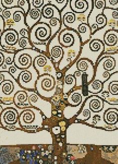 a cross stitch tree with many circles on it