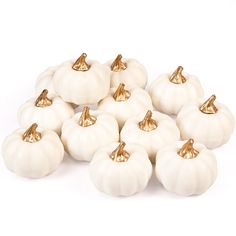 small white pumpkins with gold caps on them