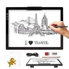 a person is drawing on a tablet screen