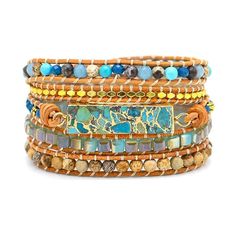 PRICES MAY VARY. Material:Gold Line Turquoise,Crystal,Agate,Alloy,Genuine Leather,Stainless Steel Clasp Size:33.5 inches+5 closures, boho jewelry for women; Designed to wrap up to 5 times, Adjustable Closers with loops Gift:The wrap bracelet is also a gift for yourself or makes a great gift for a birthday, graduation, anniversaries, valentine's day Mother's Day,quinceanera etc.Perfect for couples, friends, family, lovers and colleagues. Best choice for birthday gift, anniversary gift, valentine' Bracelets Boho, Couples Friends, Turquoise Crystal, Gift Valentine, Stone Wrapping, Wrap Bracelets, Strand Bracelet, Bracelet Clasps, Natural Turquoise