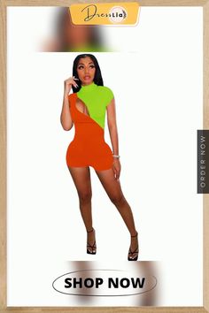 Hot Sales Women Patchwork Color Sleeveless O-neck Hollow Out Summer Fashion Bodycon Romper Fitted Sleeveless Color Block Top, Fitted Color Block Tank Top For Spring, Spring Fitted Color Block Tank Top, Trendy Orange Sleeveless Bodycon Dress, Trendy Sleeveless Color Block Tank Top, Trendy Fitted Color Block Tank Top, Bodycon Romper, Jumpsuits And Romper, Jumpsuit Fashion