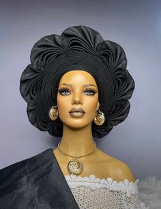 Headwrap for Black Women. Autogele Aso-Oke Black, Pre-Tied African Headwrap Headpiece Headband Headgear, Nigerian Yoruba Bride Gele NEED OTHER COLORS AND DESIGNS OF AUTOGELE HEADWRAPS, BRAIDED WIGS AND AFRICAN CORAL BRIDAL BEADS, VISIT OUR SHOP HERE: https://sereneafrica.etsy.com/ Features *100% genuine Aso-Oke. *Easy to tie and maintain. *Comfortable on the head. *Comes in plain Aso-Oke or embellished. *Embellished gele means the gele is decorated with stones and pearls.  *Sash is also the same Auto Gele Styles Nigerian Bride, Auto Gele Styles 2023, Elegant Fitted Black Headwrap, Adjustable Black Headwrap For Party, Elegant Black Headwrap Headband, Fitted Black Headwrap For Parties, Black Fitted Turban For Party, Elegant Black Adjustable Turban, Autogele Styles