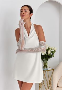 For those who dare to seduce, the Darling gloves effortlessly trace the arm with our iconic Darling embroidery. Framing the elbow, a delicate scalloping completes the glove, while the stretch netting allows for flexibility. Style the Darling glove for any jaw-dropping occasion in or out of the bedroom. Details: • Elbow Wedding Dress Bra, Right Wedding Dress, Embroidered Gloves, Gloves Lace, Bedroom Details, Elbow Length Gloves, Wear Perfume, Bridal Gloves, Short Pj Set