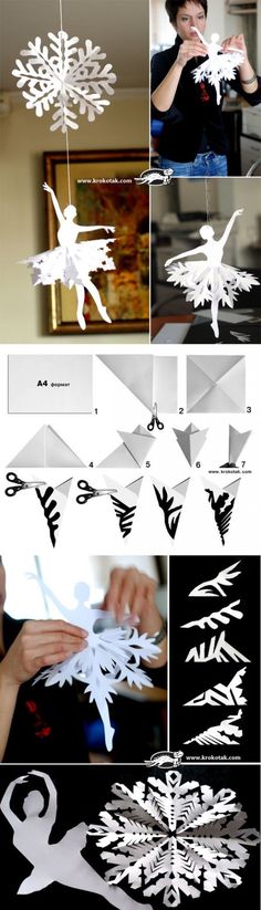 the process of making paper snowflakes is shown in several different stages and sizes