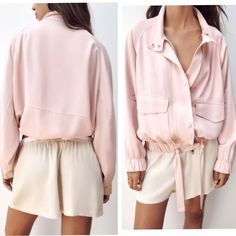 New Zara Women Pale Pink Flowy Bomber Jacket 100% Viscose Size M Snaps Zip Bomber Jackets, Zara Jackets, Zara Women, Pale Pink, Vest Jacket, Bomber Jacket, Jackets & Coats, Jackets For Women, Zara