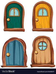 four different doors with windows on white background