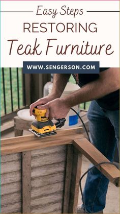 a man sanding furniture with a power tool