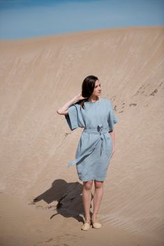 Linen Dress Motumo  16S9 by MotumoLinen on Etsy Elegant Linen Tunic Dress, Flax Linen Beach Dress, Flax Color Ramie Beach Dress, Beach Dress In Flax Color Made Of Ramie, Beach Dress In Flax Ramie, Linen Tunic Midi Dress For Daywear, Knee-length Linen Dress For Beach, Women Kurti, Linen Dress Women