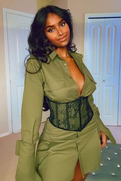 Booked And Busy Corset Mini Dress - Olive, Dresses | Fashion Nova Green Corset, Dresses Fashion Nova, Corset Bustier, Corset Mini Dress, Corset Belt