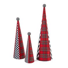 three red and black checkered cone hats