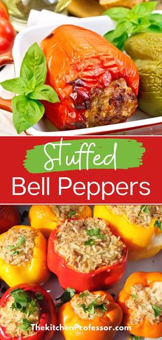 stuffed bell peppers with rice and herbs in them